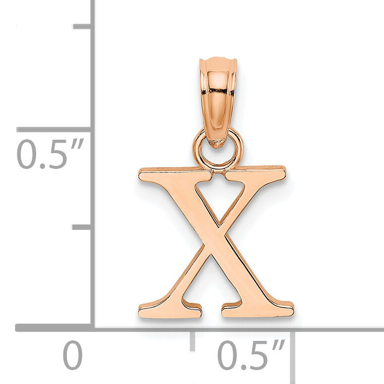 14K Rose Gold Polished Block Letter X Initial Pendant-K6423RX