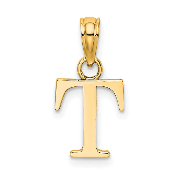 14k Polished Block Letter T Initial Pendant-K6423T