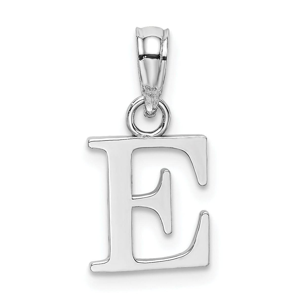 14K White Gold Polished Block Letter E Initial Pendant-K6423WE