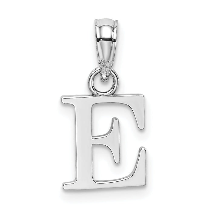 14K White Gold Polished Block Letter E Initial Pendant-K6423WE