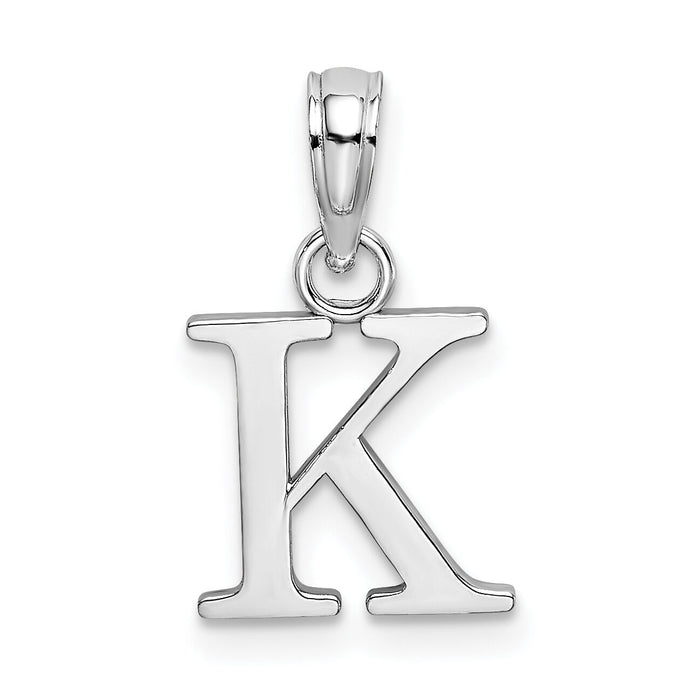 14K White Gold Polished Block Letter K Initial Pendant-K6423WK