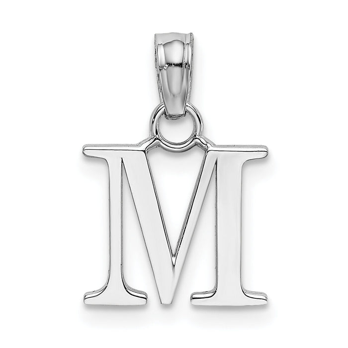 14K White Gold Polished Block Letter M Initial Pendant-K6423WM