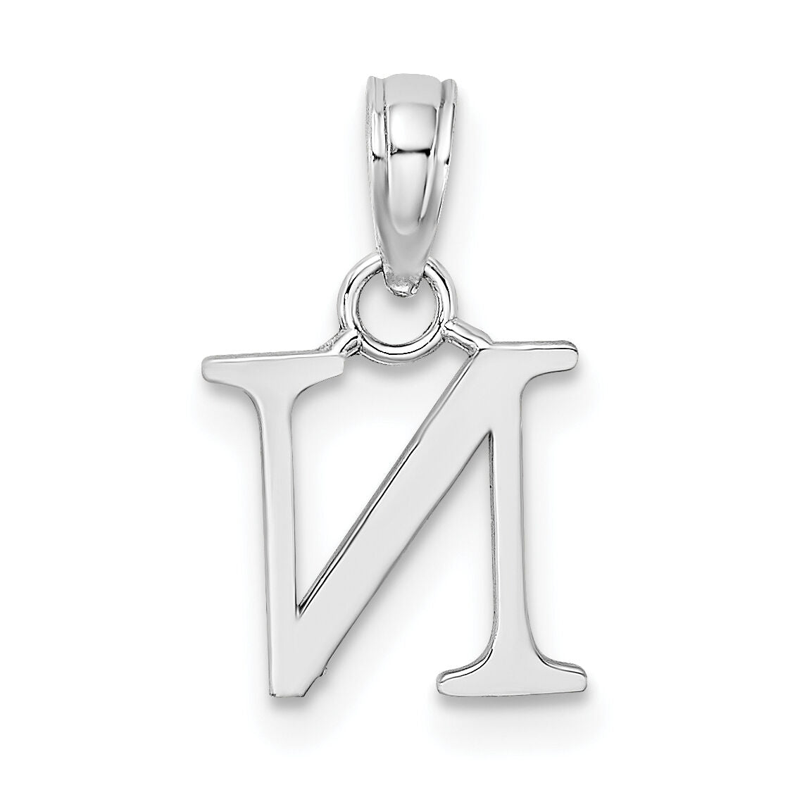 14K White Gold Polished Block Letter N Initial Pendant-K6423WN