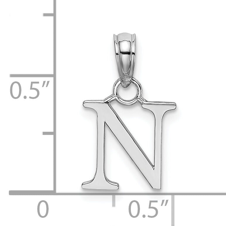 14K White Gold Polished Block Letter N Initial Pendant-K6423WN