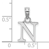 14K White Gold Polished Block Letter N Initial Pendant-K6423WN