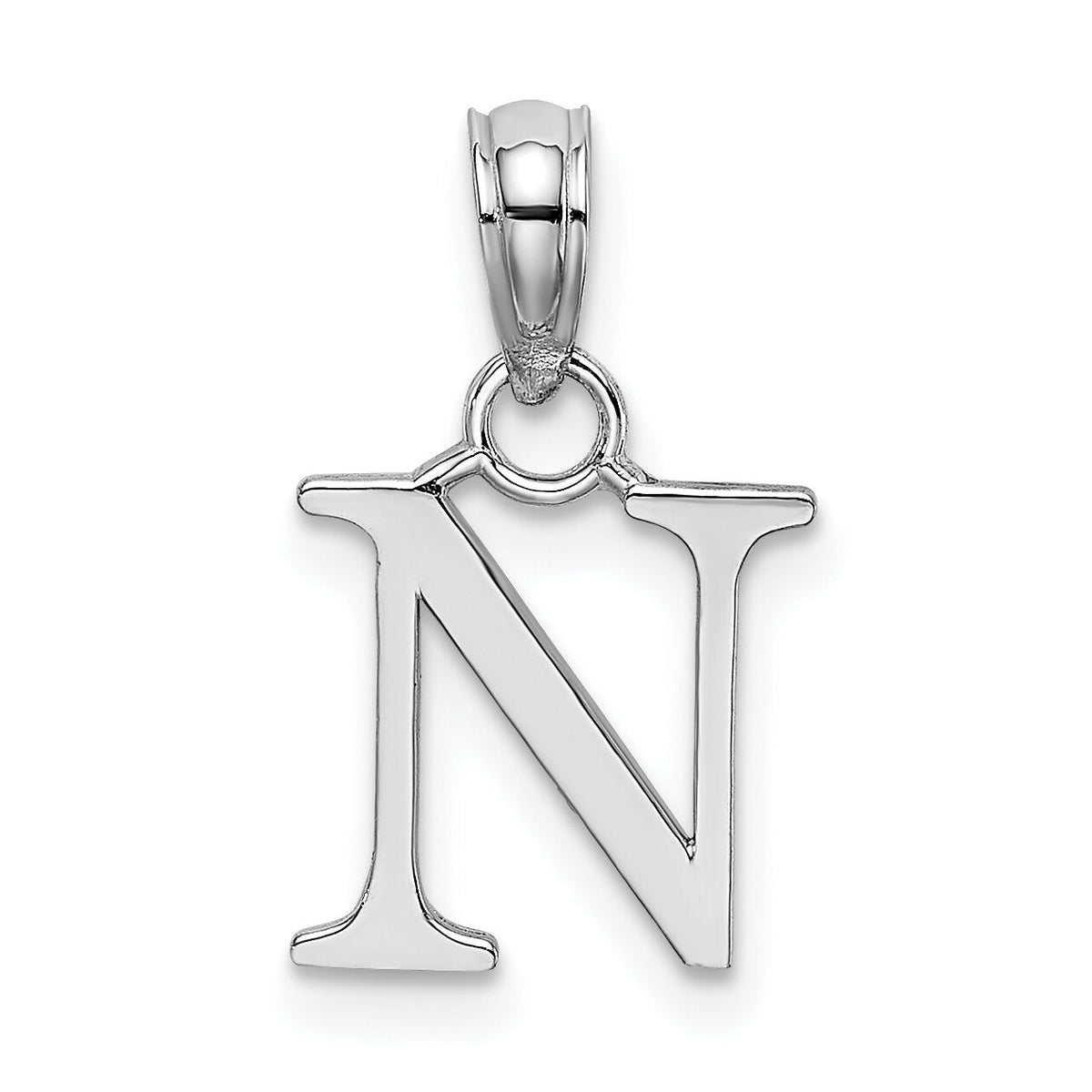 14K White Gold Polished Block Letter N Initial Pendant-K6423WN