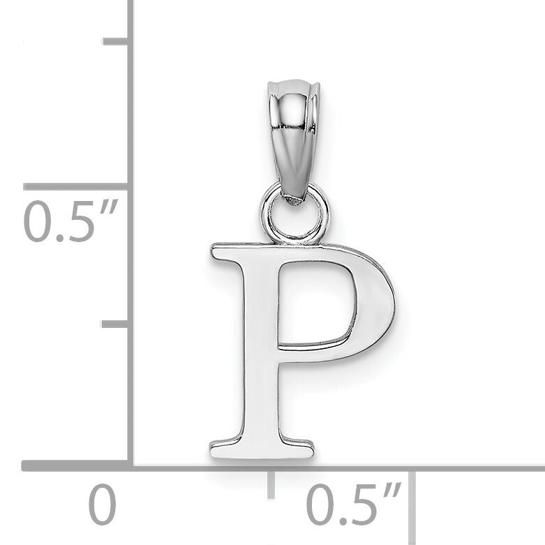 14K White Gold Polished Block Letter P Initial Pendant-K6423WP