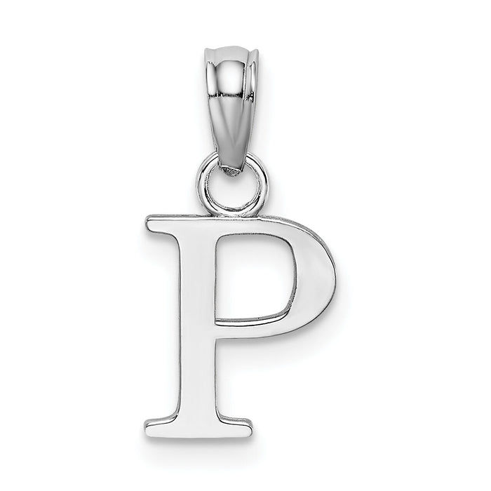 14K White Gold Polished Block Letter P Initial Pendant-K6423WP