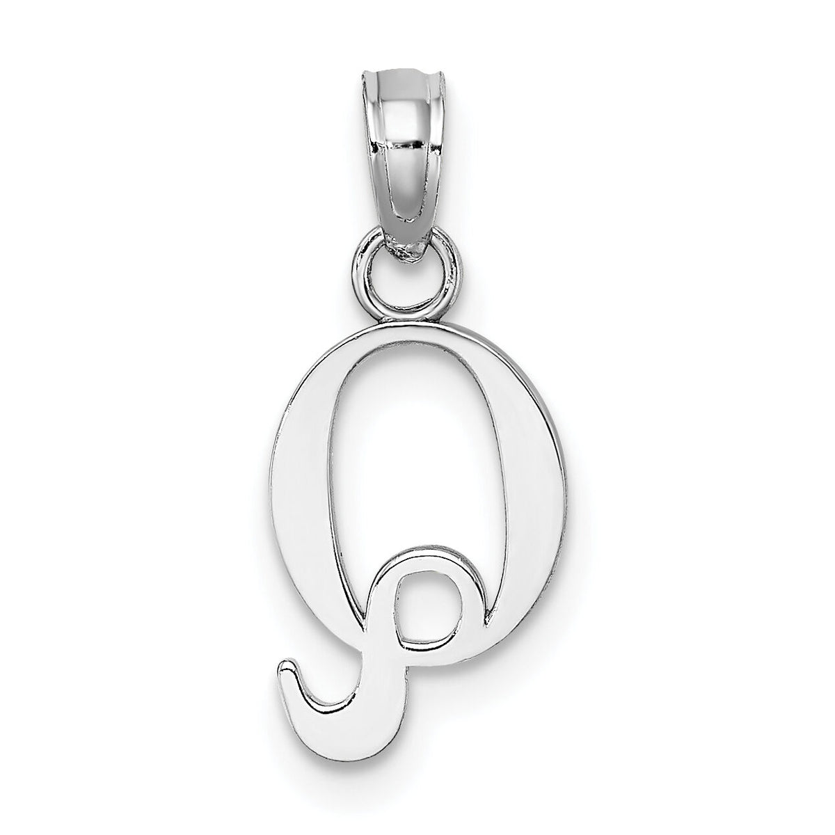14K White Gold Polished Block Letter Q Initial Pendant-K6423WQ