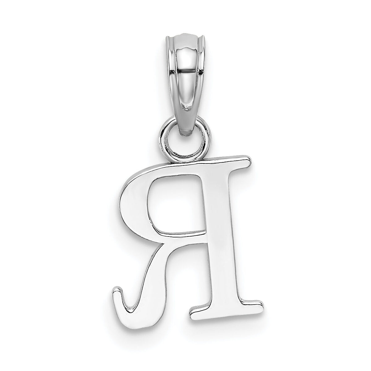 14K White Gold Polished Block Letter R Initial Pendant-K6423WR