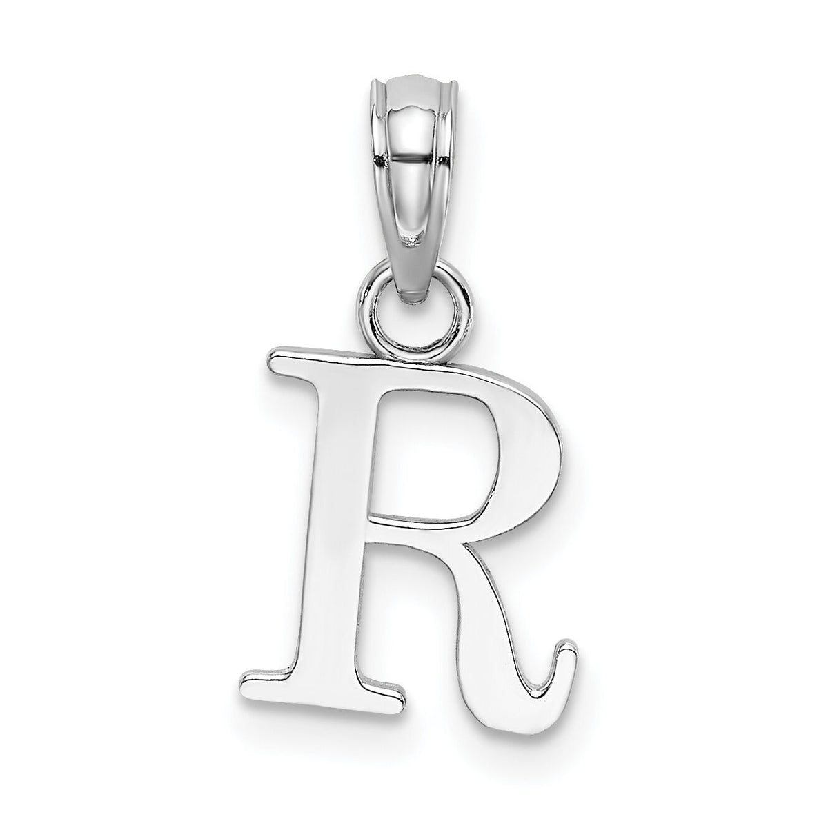 14K White Gold Polished Block Letter R Initial Pendant-K6423WR