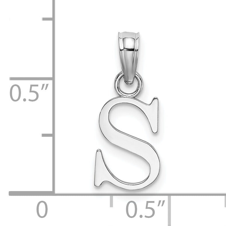 14K White Gold Polished Block Letter S Initial Pendant-K6423WS