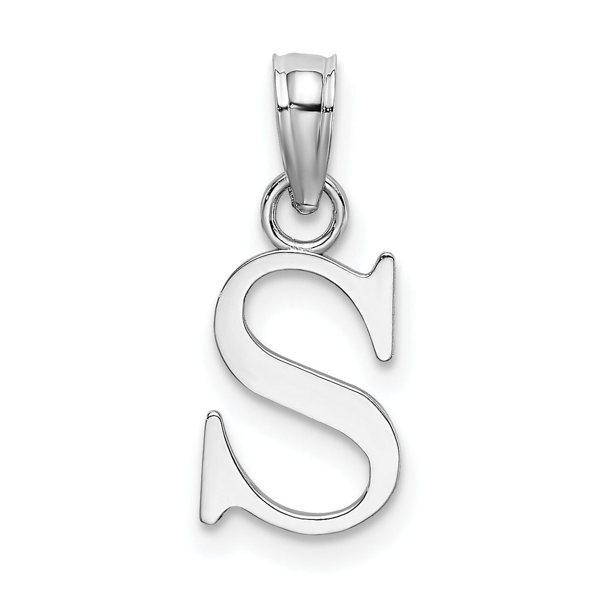 14K White Gold Polished Block Letter S Initial Pendant-K6423WS