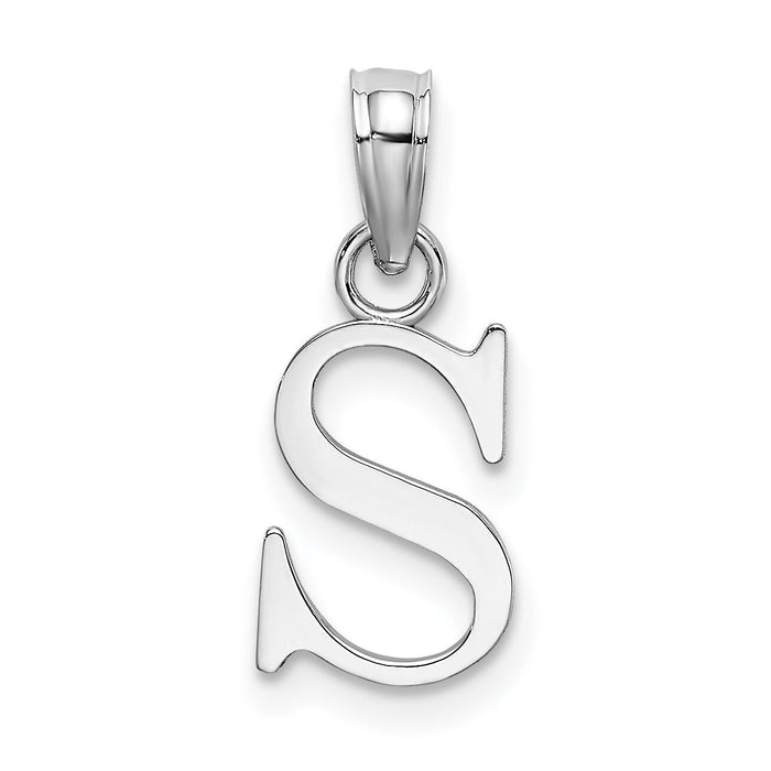 14K White Gold Polished Block Letter S Initial Pendant-K6423WS