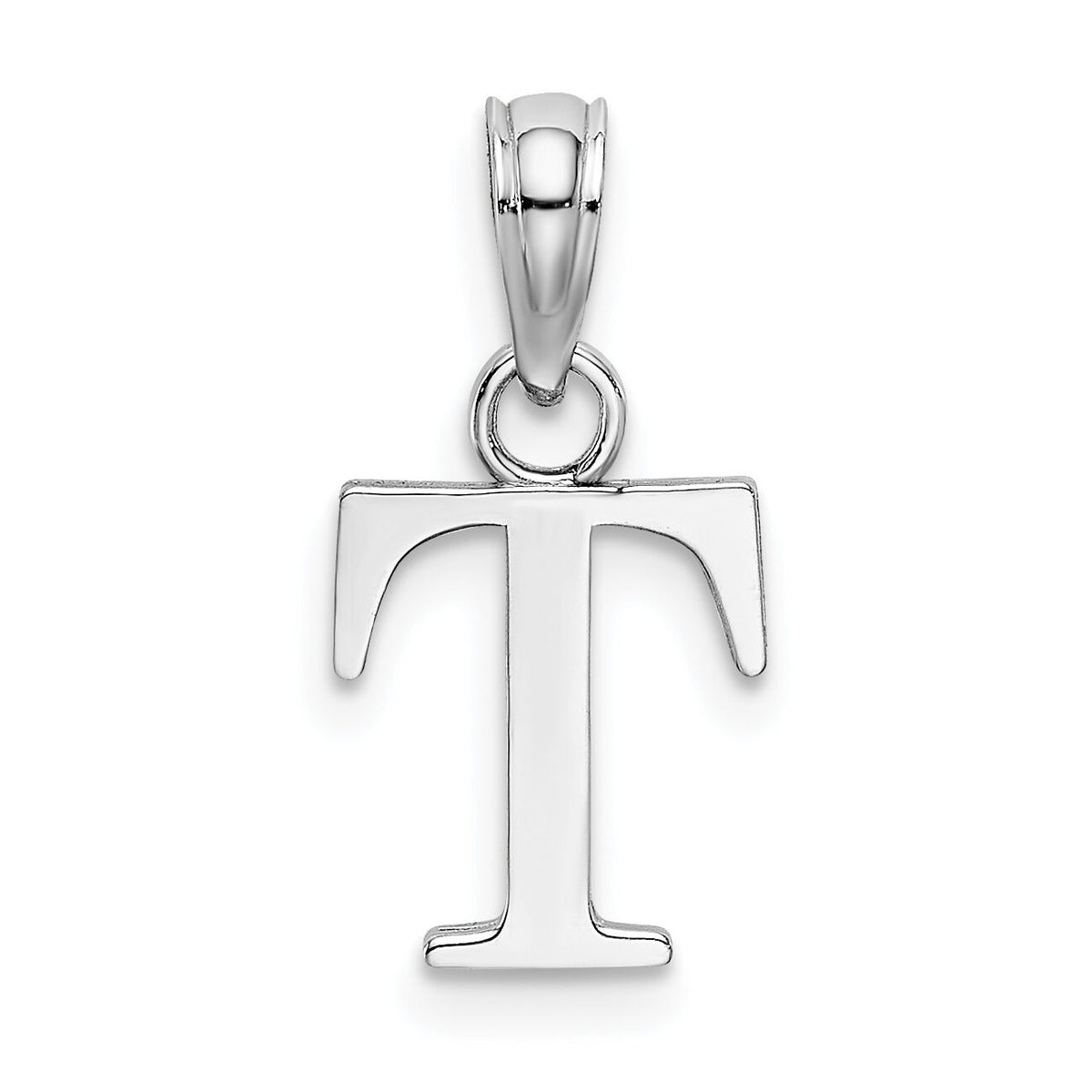 14K White Gold Polished Block Letter T Initial Pendant-K6423WT