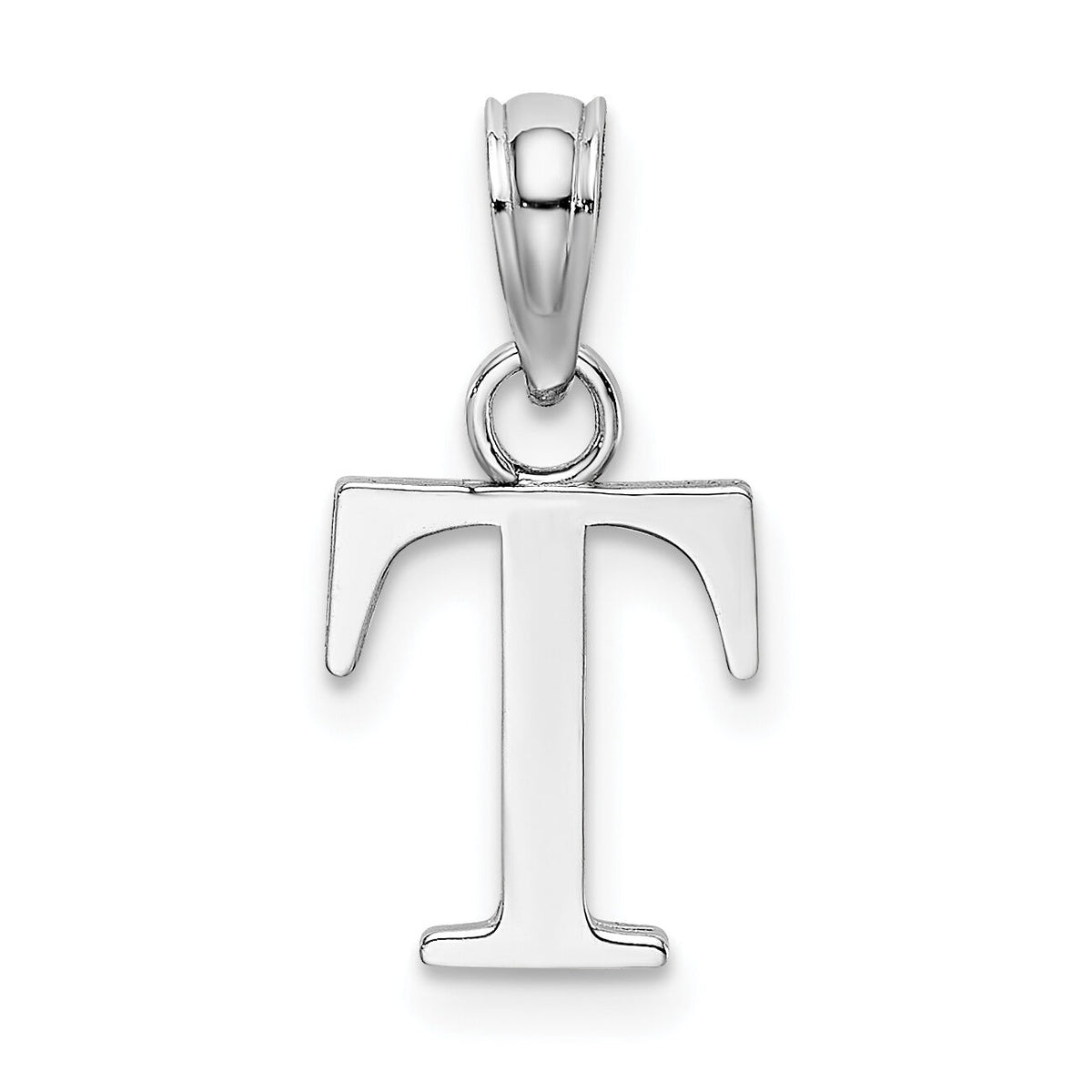14K White Gold Polished Block Letter T Initial Pendant-K6423WT