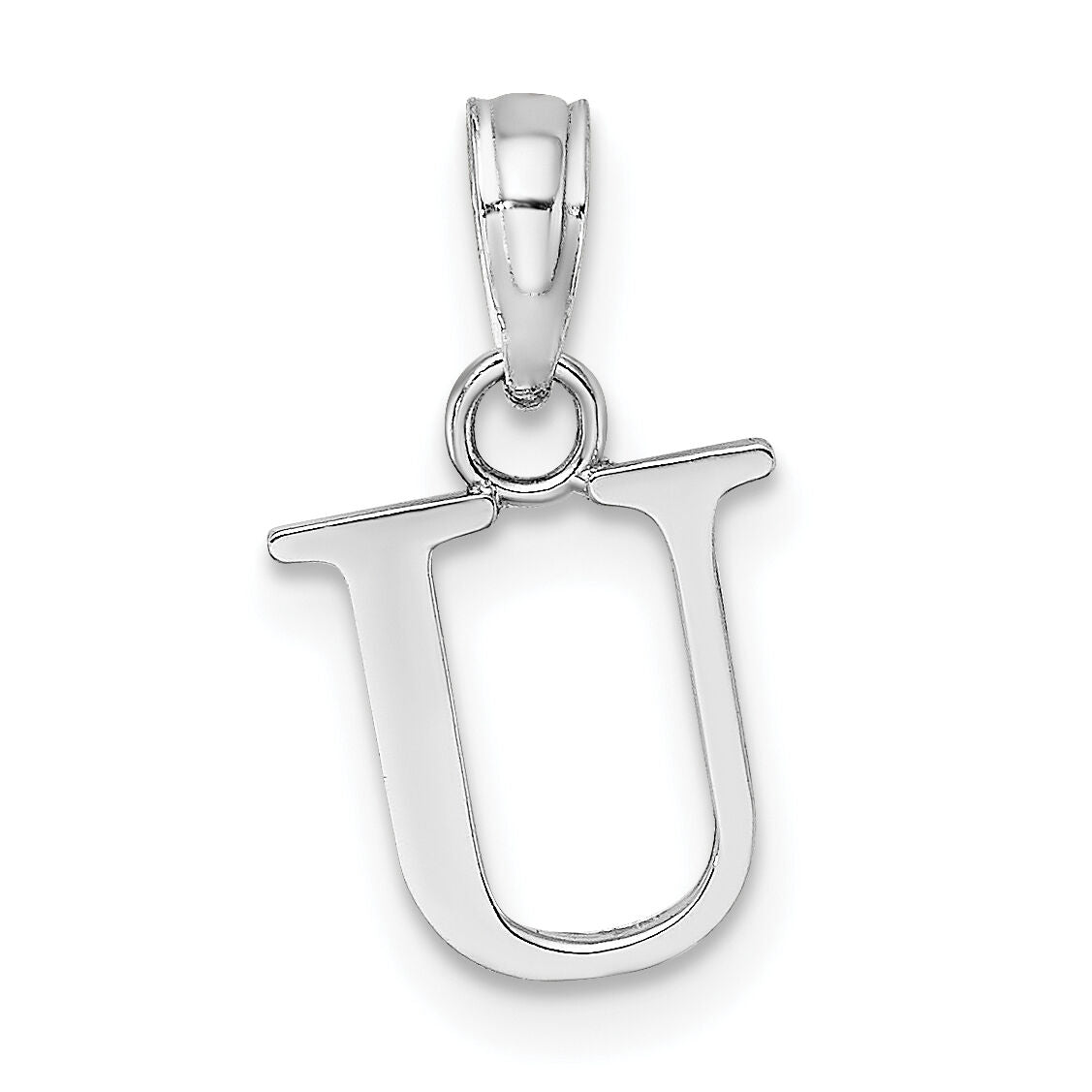 14K White Gold Polished Block Letter U Initial Pendant-K6423WU