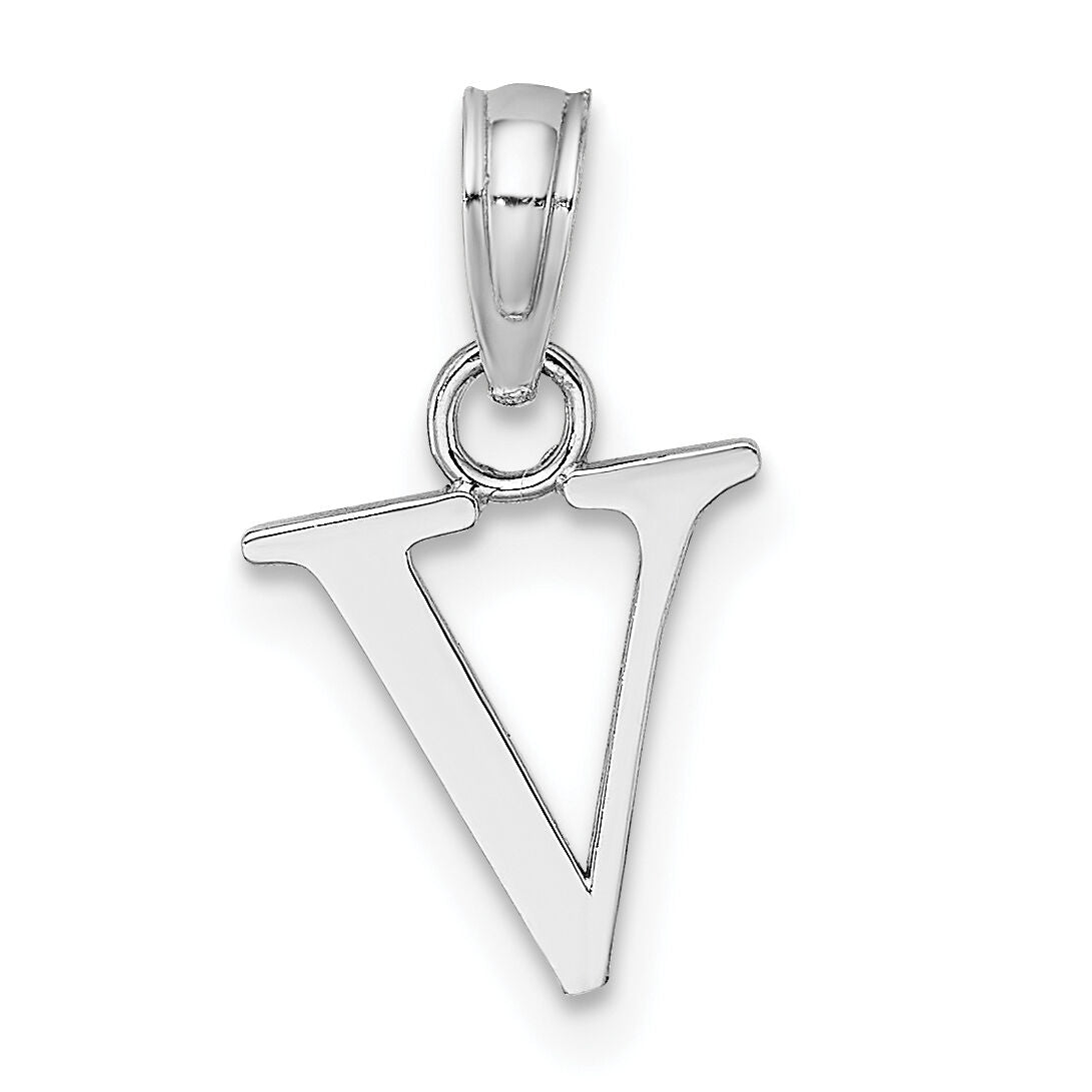 14K White Gold Polished Block Letter V Initial Pendant-K6423WV