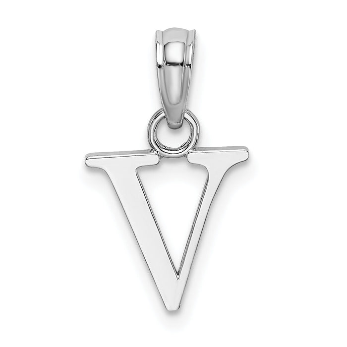 14K White Gold Polished Block Letter V Initial Pendant-K6423WV
