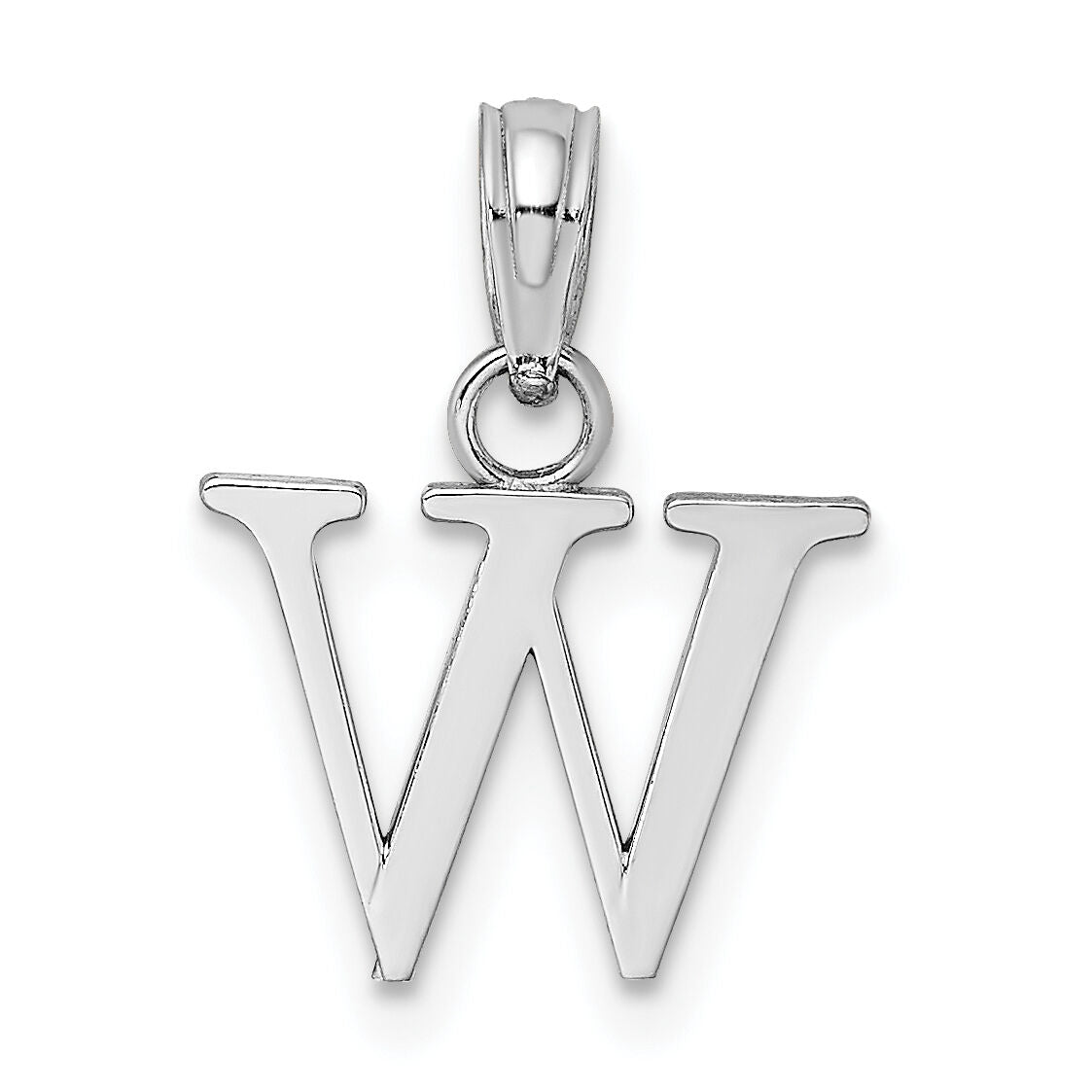 14K White Gold Polished Block Letter W Initial Pendant-K6423WW