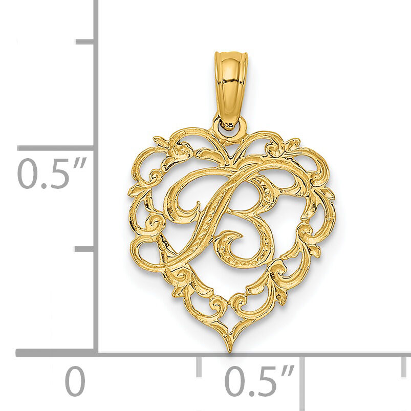 14KY Heart Script Letter B Initial Charm-K6424B