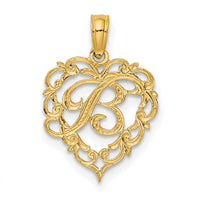 14KY Heart Script Letter B Initial Charm-K6424B