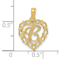 14KY Heart Script Letter C Initial Charm-K6424C