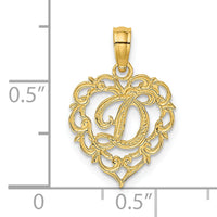 14KY Heart Script Letter D Initial Charm-K6424D