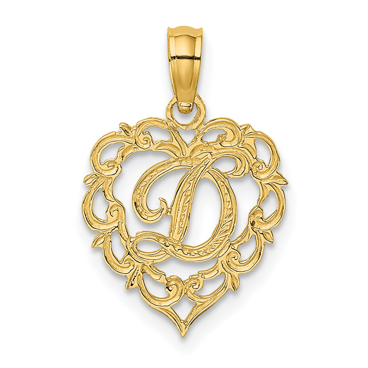 14KY Heart Script Letter D Initial Charm-K6424D