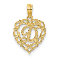 14KY Heart Script Letter D Initial Charm-K6424D