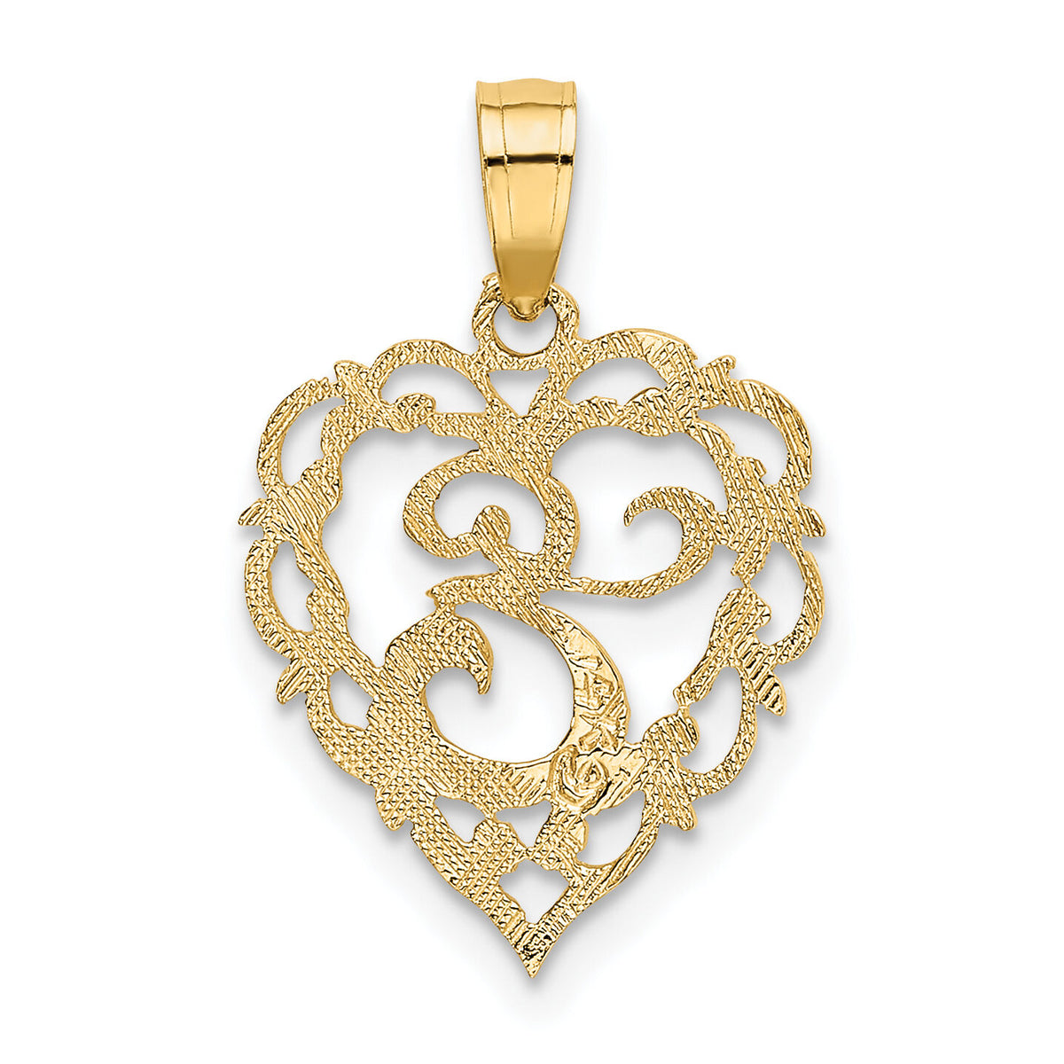 14KY Heart Script Letter E Initial Charm-K6424E