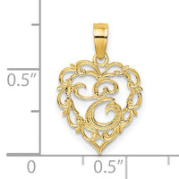 14KY Heart Script Letter E Initial Charm-K6424E