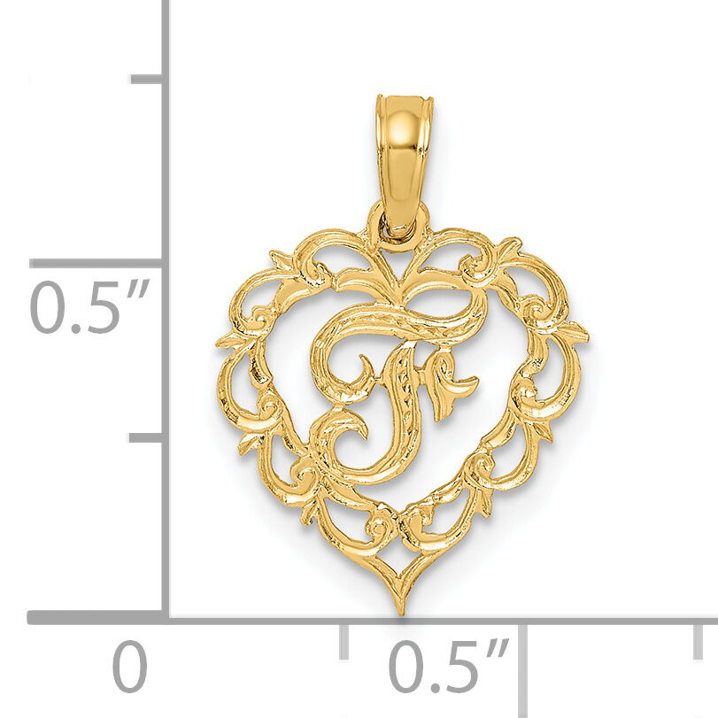 14KY Heart Script Letter F Initial Charm-K6424F