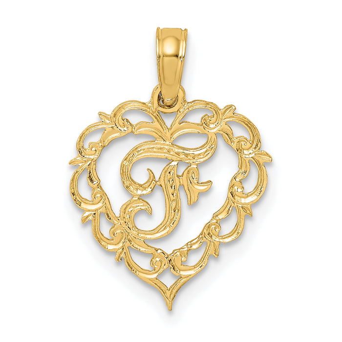 14KY Heart Script Letter F Initial Charm-K6424F