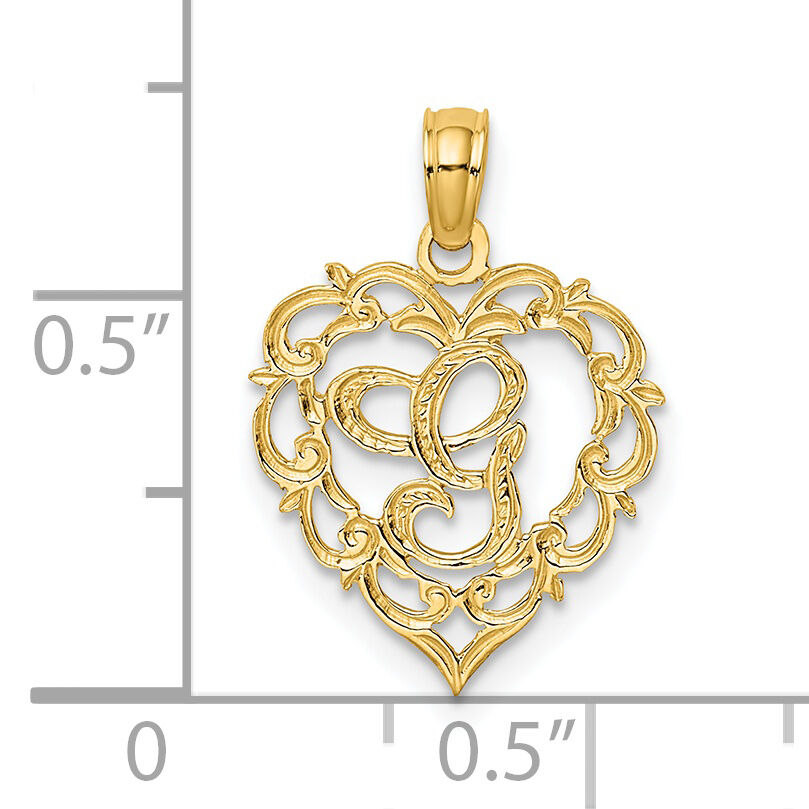 14KY Heart Script Letter G Initial Charm-K6424G