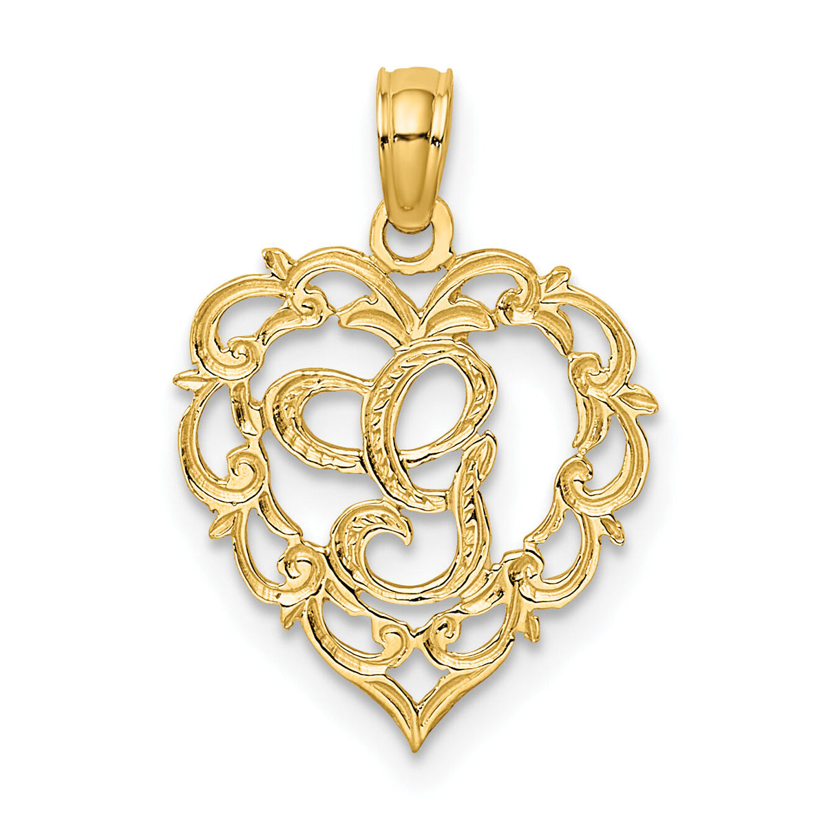 14KY Heart Script Letter G Initial Charm-K6424G
