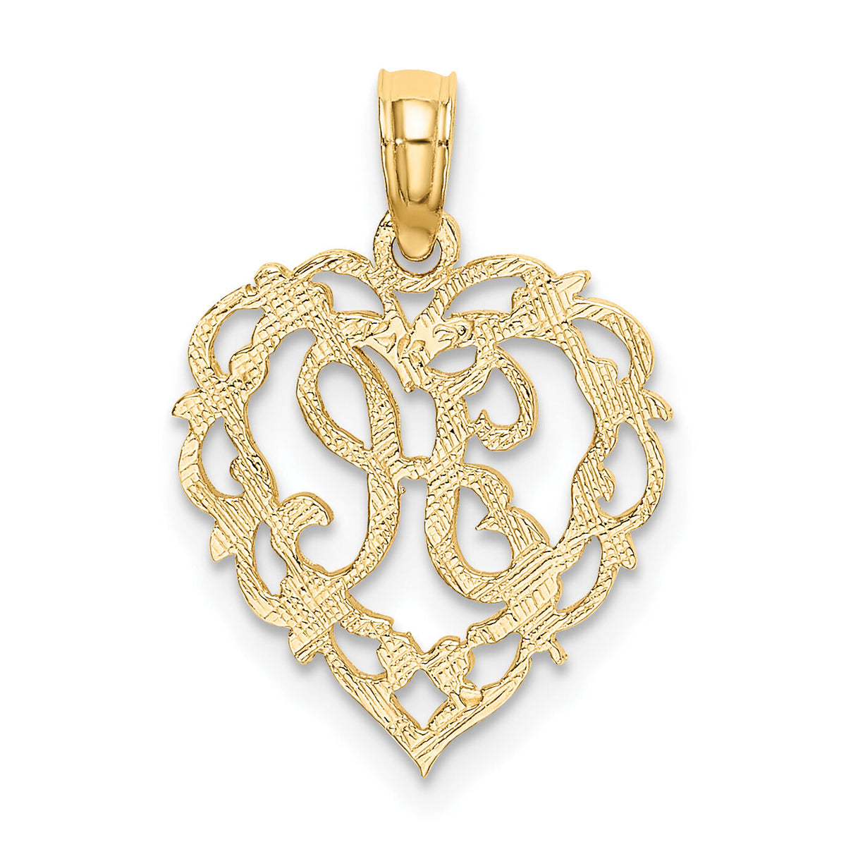14KY Heart Script Letter H Initial Charm-K6424H