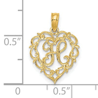 14KY Heart Script Letter H Initial Charm-K6424H
