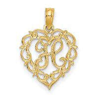 14KY Heart Script Letter H Initial Charm-K6424H