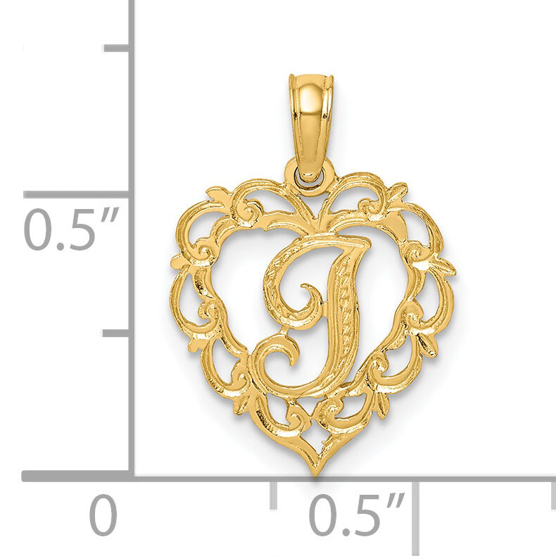 14KY Heart Script Letter I Initial Charm-K6424I