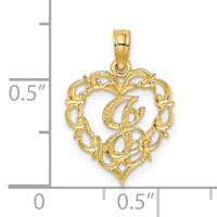 14KY Heart Script Letter J Initial Charm-K6424J