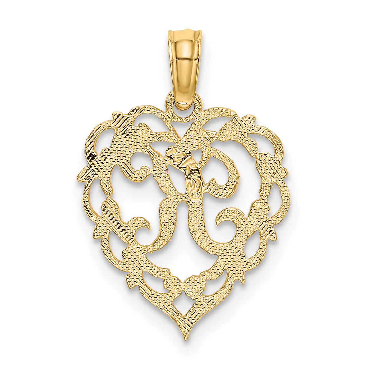 14KY Heart Script Letter K Initial Charm-K6424K