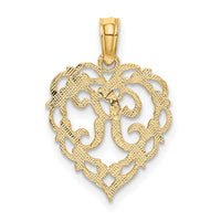 14KY Heart Script Letter K Initial Charm-K6424K