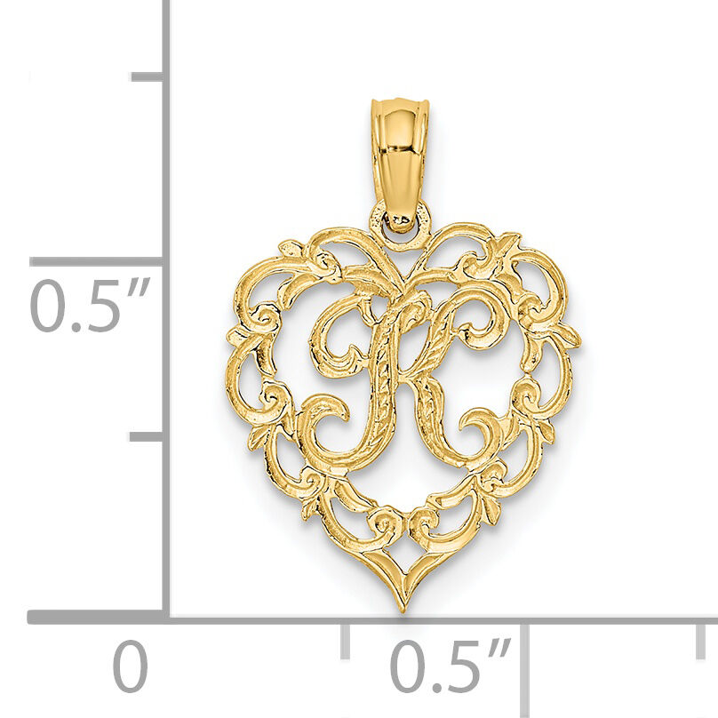 14KY Heart Script Letter K Initial Charm-K6424K