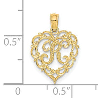 14KY Heart Script Letter K Initial Charm-K6424K