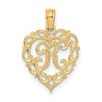 14KY Heart Script Letter K Initial Charm-K6424K