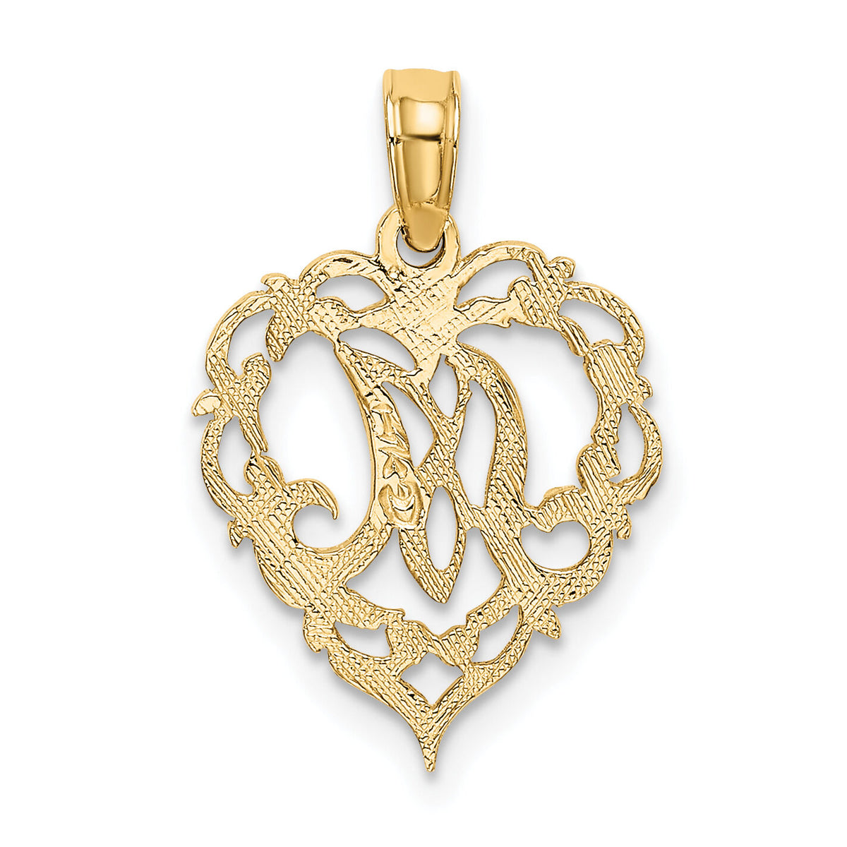 14KY Heart Script Letter M Initial Charm-K6424M