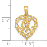 14KY Heart Script Letter M Initial Charm-K6424M