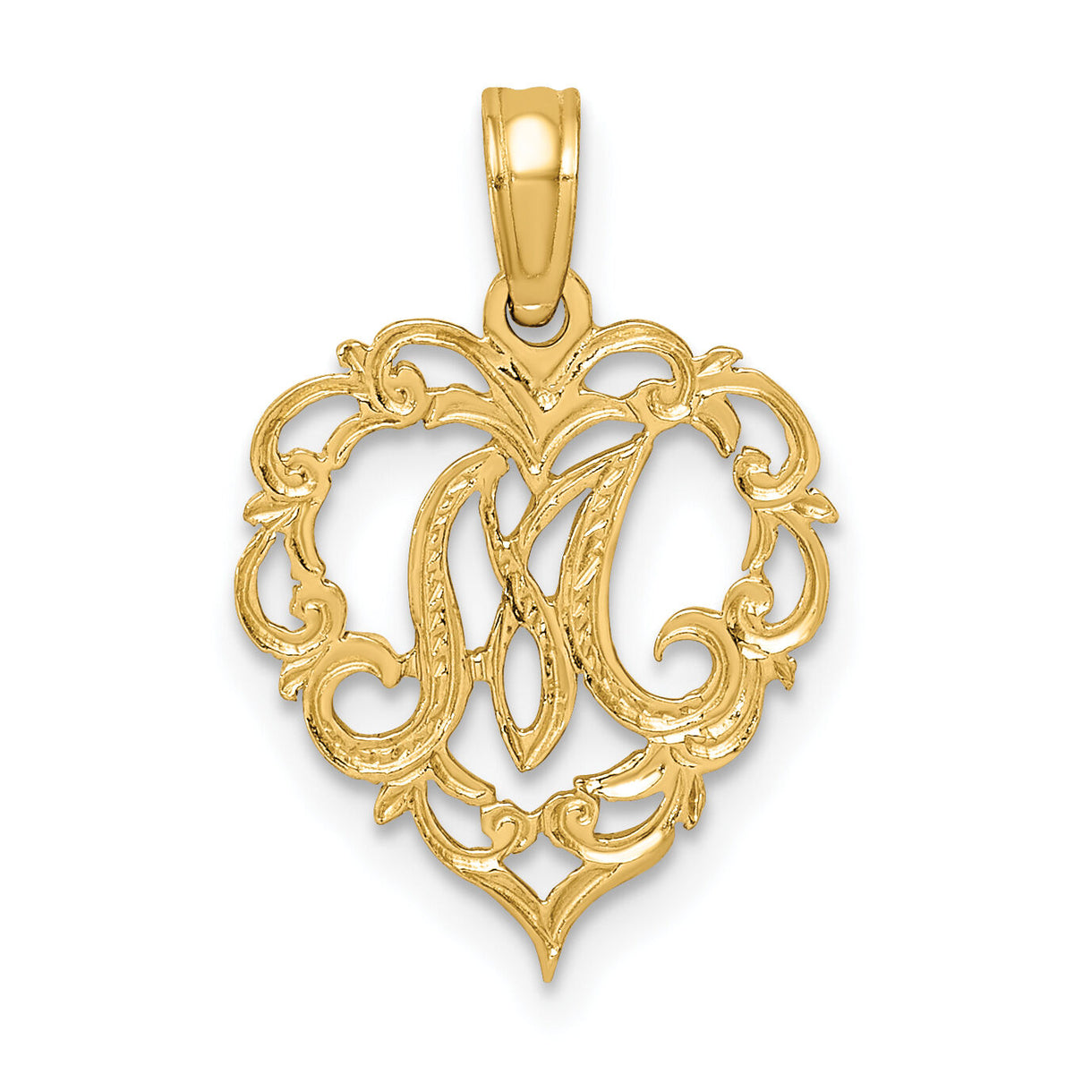 14KY Heart Script Letter M Initial Charm-K6424M