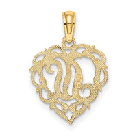 14KY Heart Script Letter N Initial Charm-K6424N